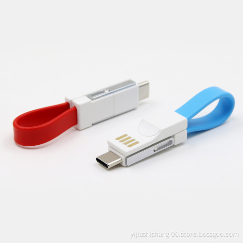 Yijiashishang CE ROHS Certified Portable 3 in 1 Magnetic Keychain USB Charging Cable for iOS,Android Micro USB and Type C Mobile Phones